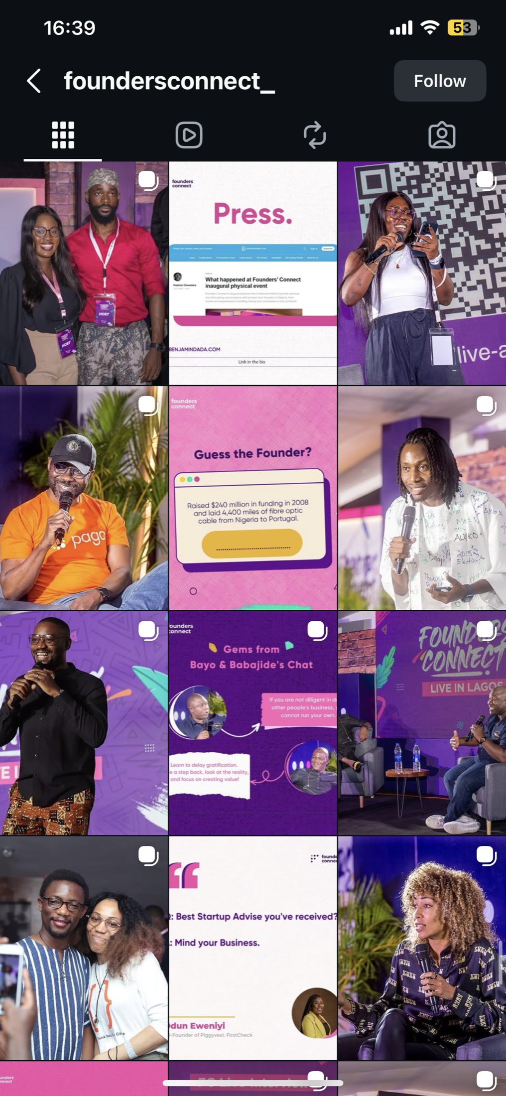 Founders Connect Instagram feed after